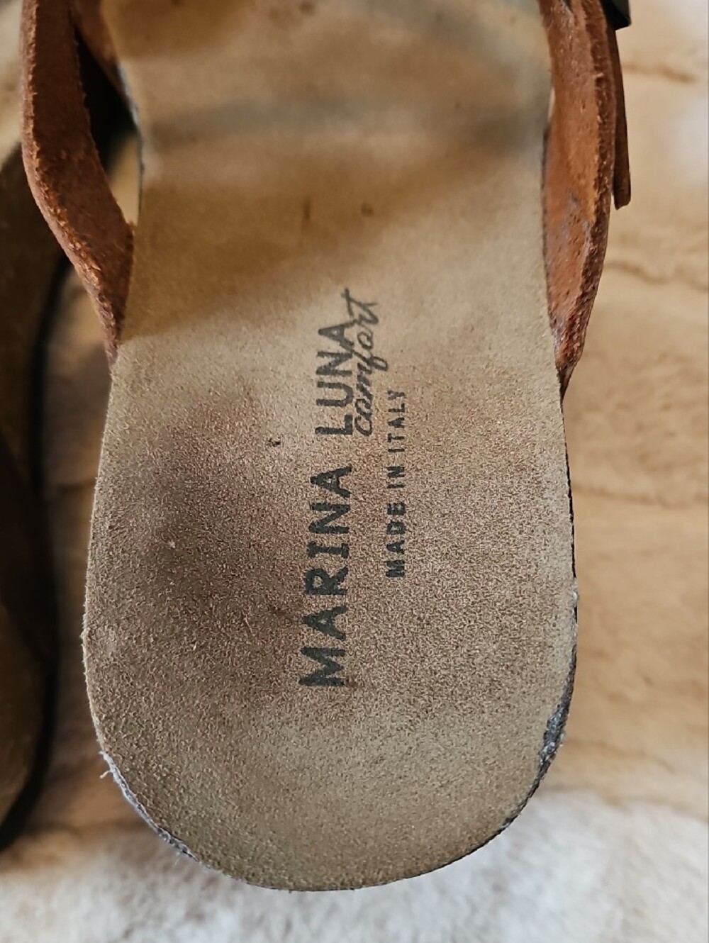 Marina Luna Brown Cork-Style Wedge Sandals - Picture 2 of 5